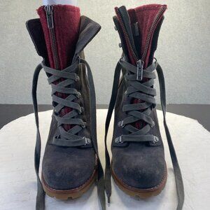 UGG Australia Boots Women sz 8 gray/burgundy zip Lace Up Combat Heel Ladies